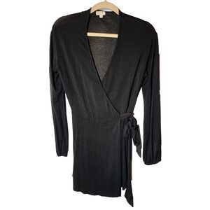 Froxx‎ Black Wrap Top Stretch Raw Hem Long Sleeve Elastic Wrist Rayon Small USA
